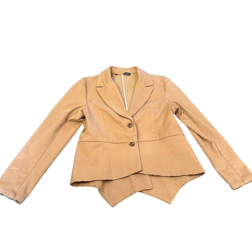 PERUVIAN CONNECTION Women’s Sz 14 Blazer Jacket 2 Button Canvas Style Sand Color